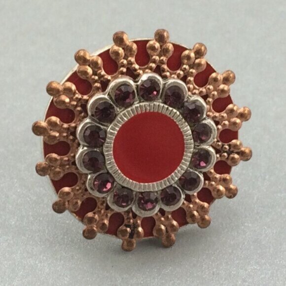 3 Adjustable Costume Rings Red Purple Silvertone Sparkly Ornate Boho Rhinestone - Picture 3 of 13